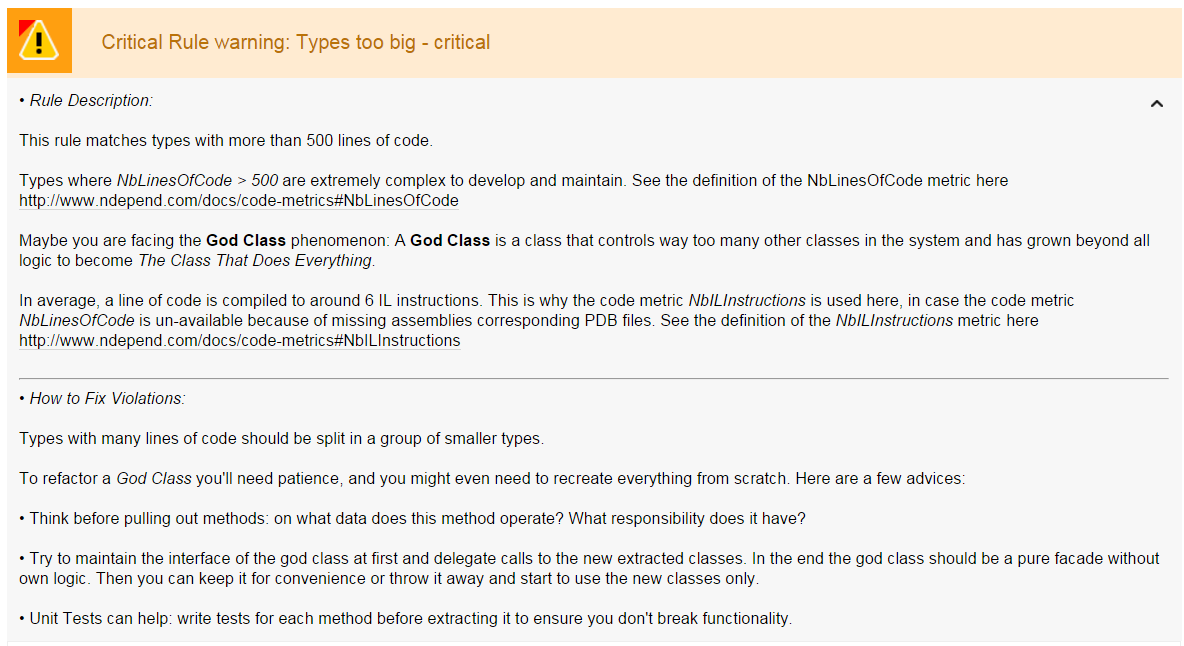 NDepend Regel und wie man es verbessern kann